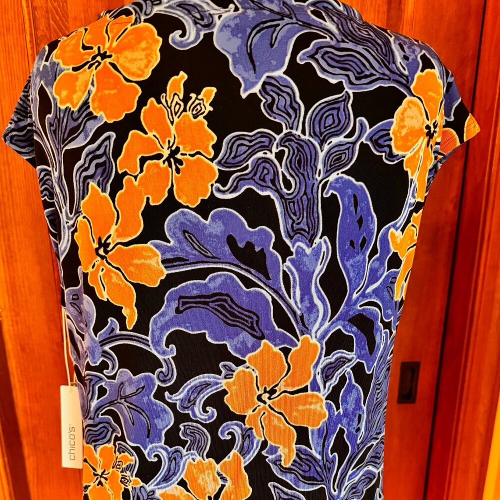Chico's Travelers Las Olas Elegant Tunic SS Top Blue Grotto, Sz 2 (12), NWT - Picture 3 of 11